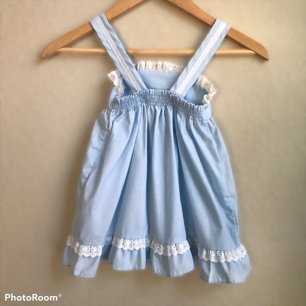 Vintage Evy of California Blue Apron Lace Dress